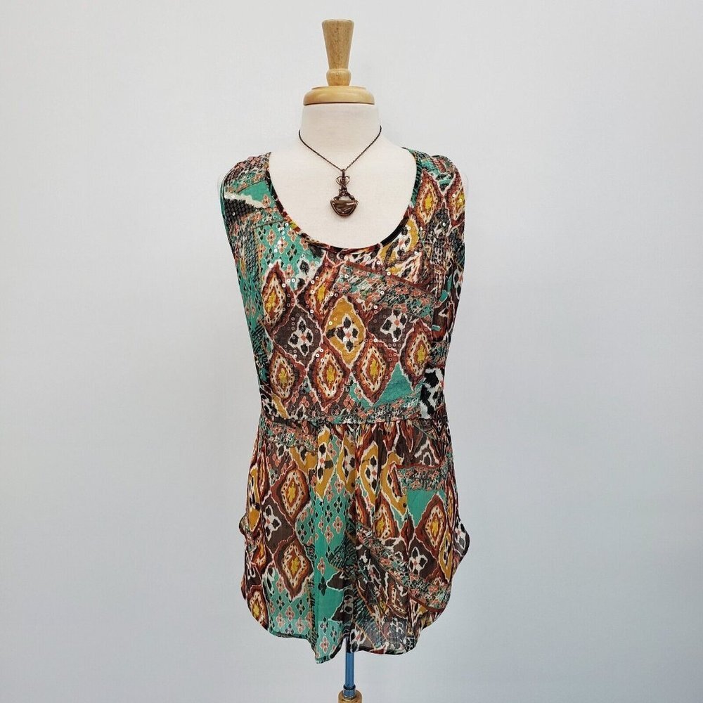 American Rag Cie Womens Sleeveless Sequin Babydoll Sheer Blouse Top Plus Size 3X